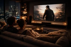 Modern home movie night setup with streaming entertainment