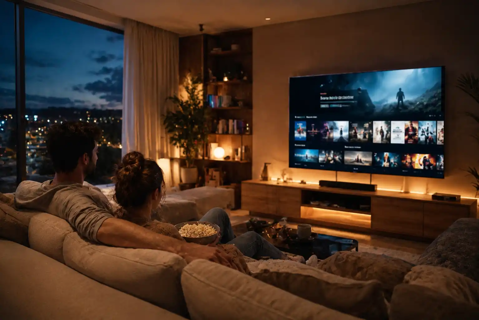 Modern home entertainment setup with streaming TV and movies