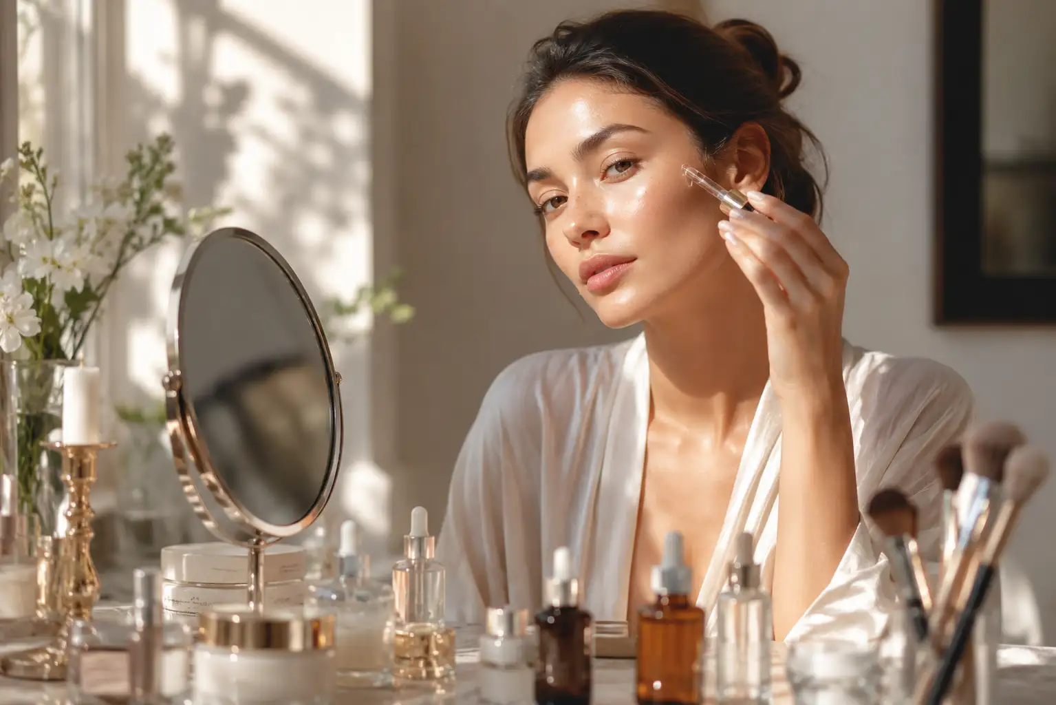 Beauty skincare preparation setup before a professional photoshoot