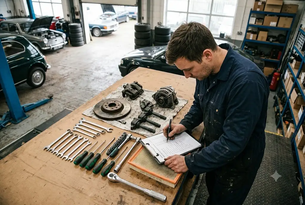 Car Service Checklist Inspection UK Mechanic following car service checklist in UK garage