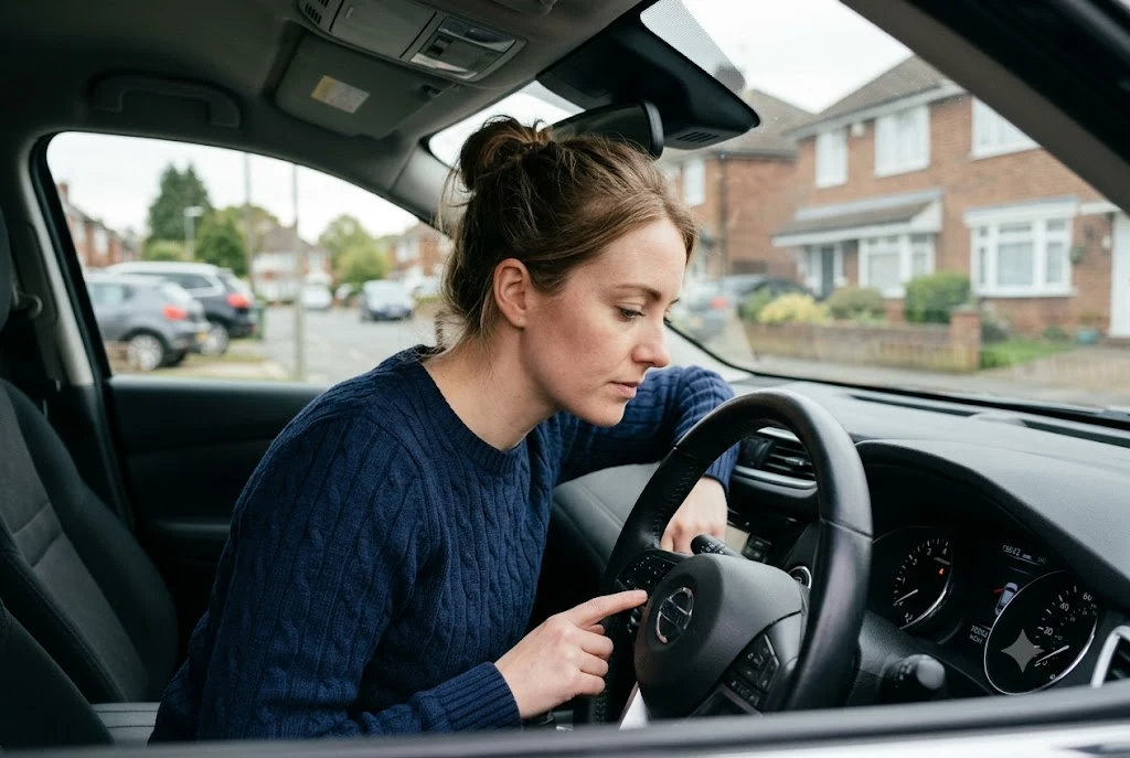 Driver checking mileage to determine car service timing
