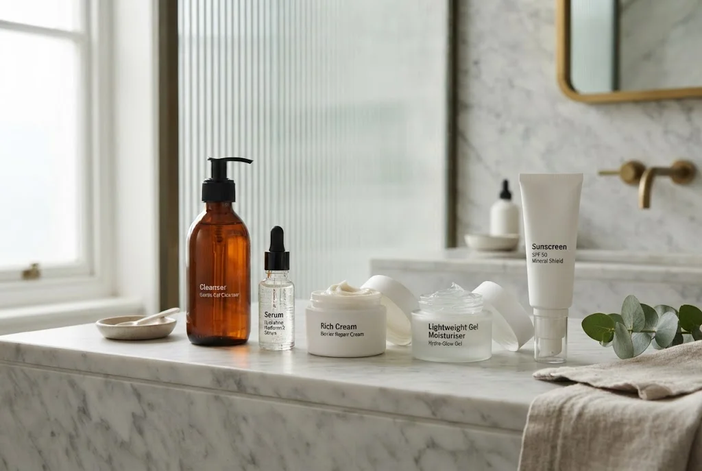 Skincare for different skin types with facial skincare products